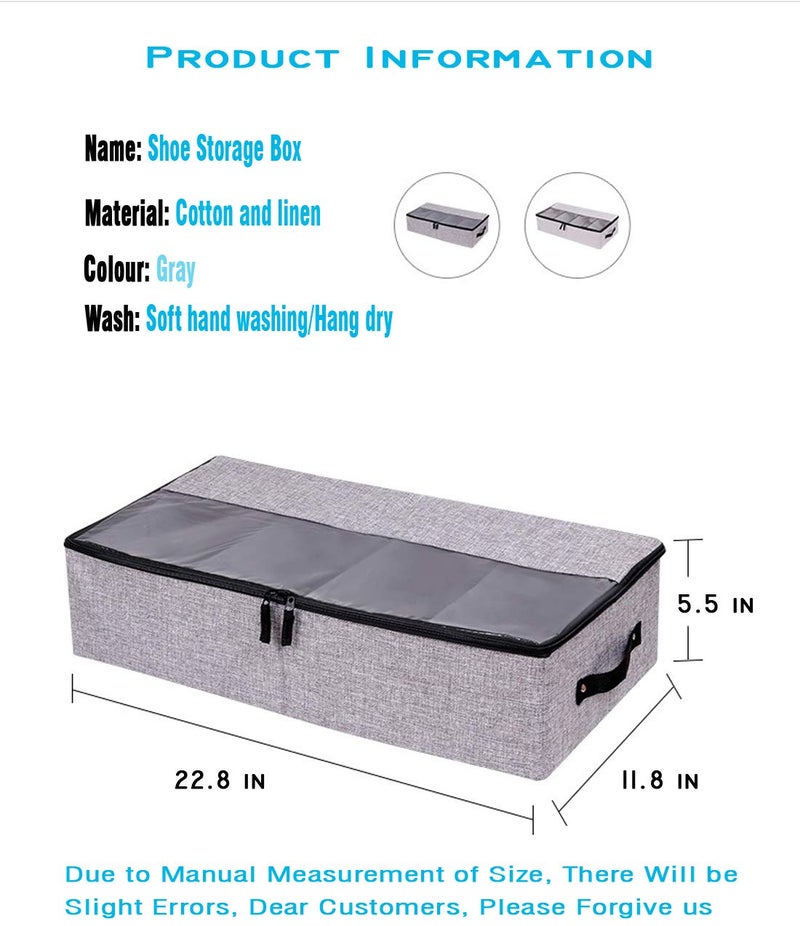 AARAINBOW 2 Packs Foldable Under Bed Clothes Organizer with Lids, Underbed Storage Container with Adjustable Dividers, UnderBed Storage Bins with Handles and Clear Window (Gray+Light Gray) - Image 3